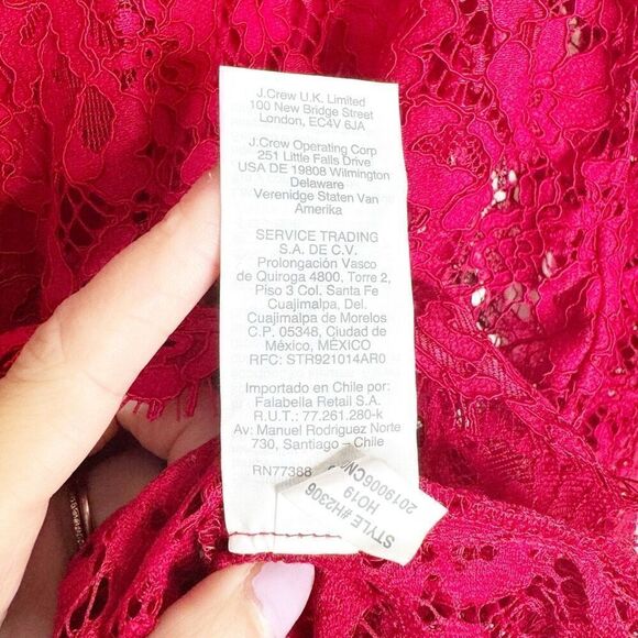 J. Crew Red Mockneck Floral Lace Long Sleeve Blouse Eyelash Hem Women’s Size 4 - Picture 10 of 12